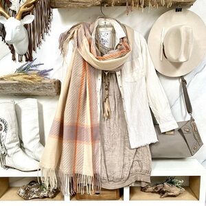 Wool Mellow blush/tan Soft & Cozy large scarf/wrap w Burberry vibe